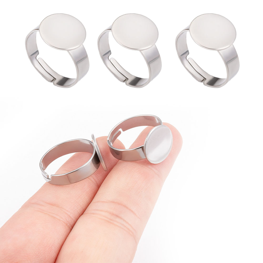 Ring Blank Adjustable - 10 Pièces Anneaux en Acier Inoxydable